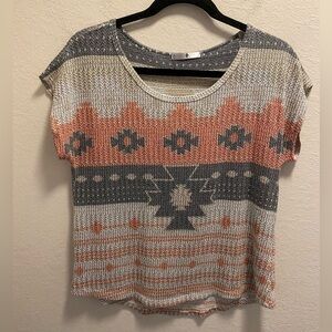 Blu Planet Aztec Print Short Sleeve Knit Top Size XL